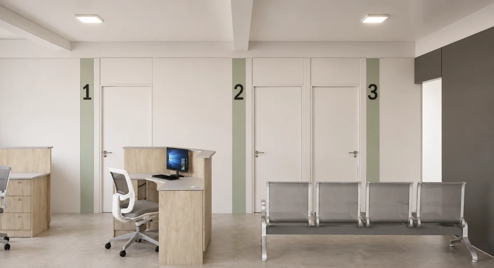 Pasillo con los consultorios numerados